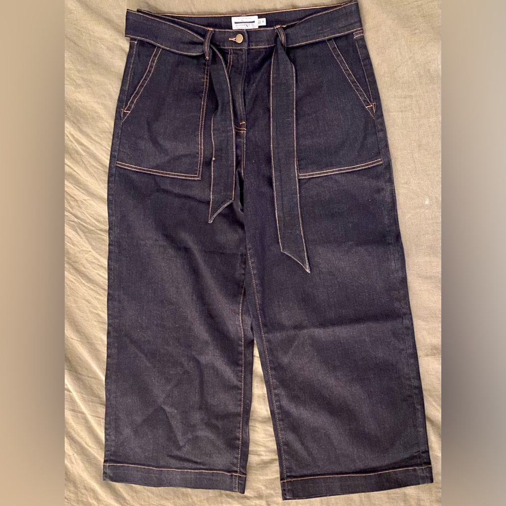 NWOT Guideboat thick indigo denim wide leg jeans, detachable belt. Never worn.